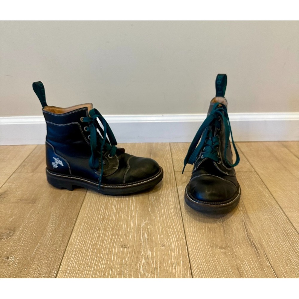 John Fluevog Derby Swirl Vegan Vog Boots Sz W8/M6‎ Black 7th Heaven Angelic Sole
